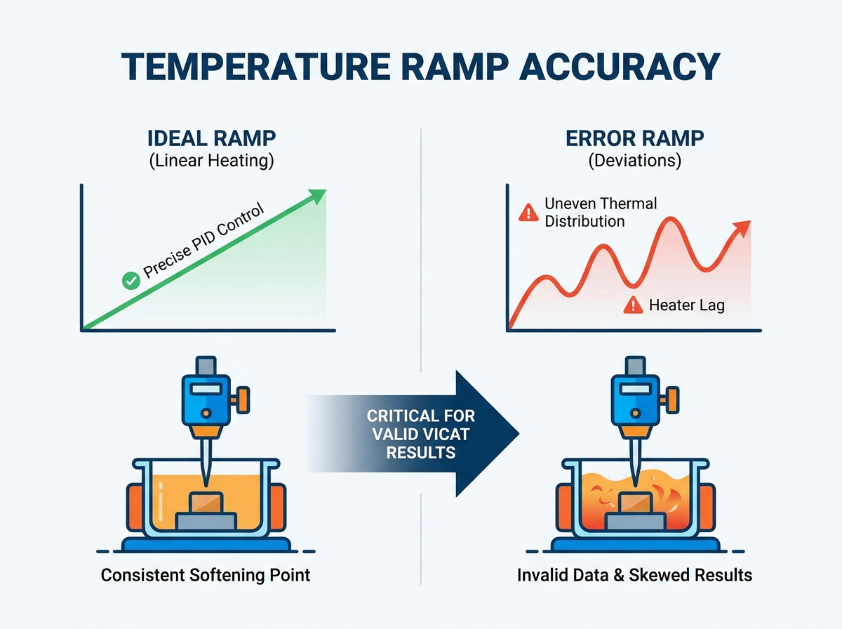 Vicat testing equipment in laboratory setting highlighting temperature and penetration accuracy
